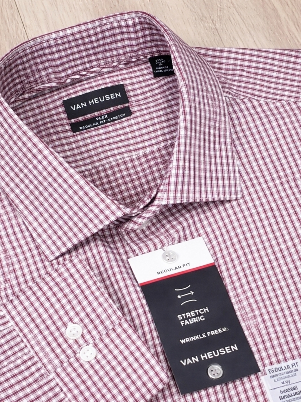 Van Heusen Flex Burgundy Check Dress Shirt XL 17.5 36/37 NWT Stretch Wrinkle Fre - Picture 10 of 10